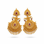 Gold polish ruby stone designer chandelier jhumka earrings for women by Marvel Silver
