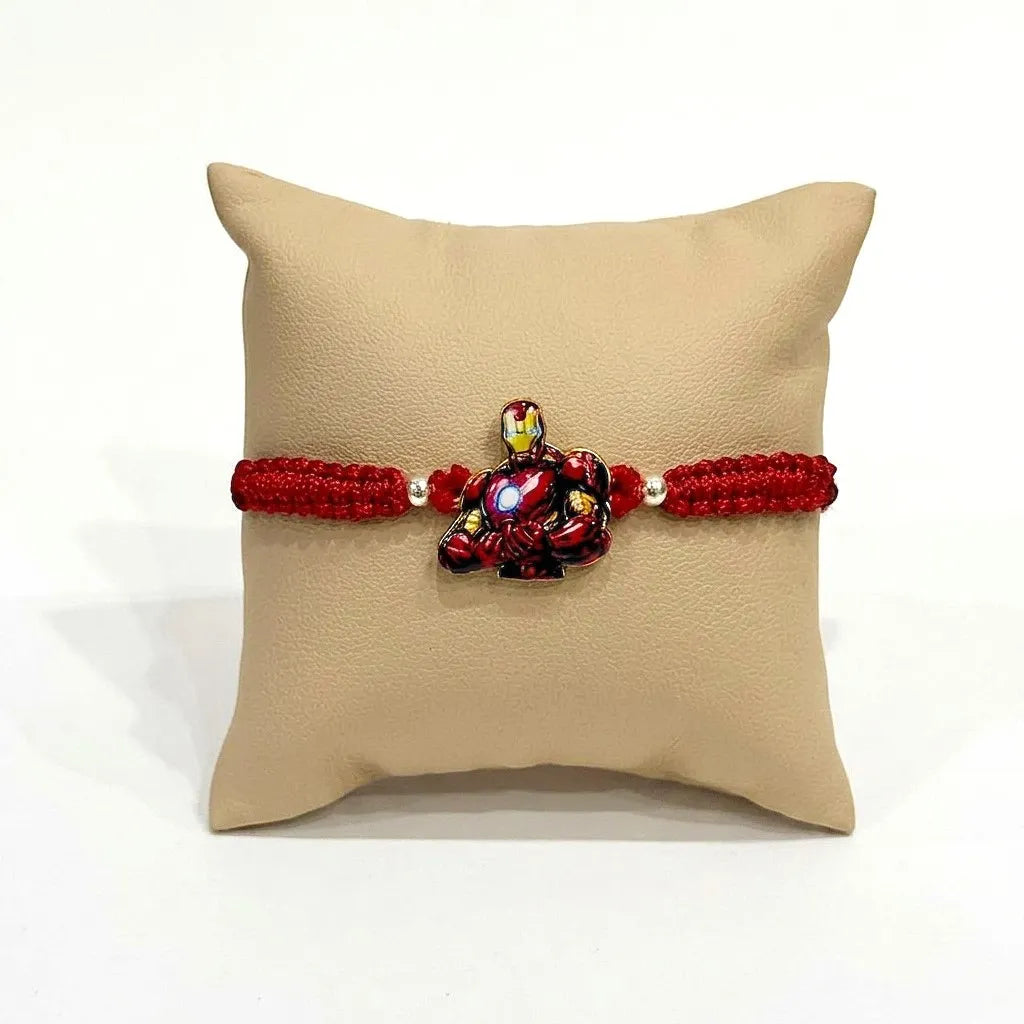Iron Man Superhero Kids Silver Rakhi with Handmade Red Thread for Raksha Bandhan