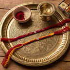 Silver Minimal Floral Red Thread Rakhi for Brother