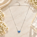 Marvel Silver Sapphire Spark Butterfly Silver Chain Pendant with Blue Wings and Sparkling Accents for Girls and Women