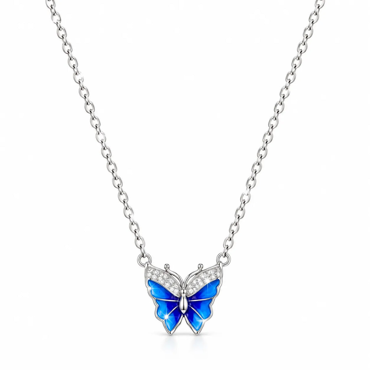 Marvel Silver Sapphire Spark Butterfly Silver Chain Pendant with Blue Wings and Sparkling Accents for Girls and Women