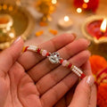 Marvel Silver Shivling Silver Rakhi with Red Crystal Beads, White Pearl Beads and Premium Silver Shivling Charm for Raksha Bandhan