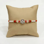 Marvel Silver Shivling Silver Rakhi with Red Crystal Beads, White Pearl Beads and Premium Silver Shivling Charm for Raksha Bandhan