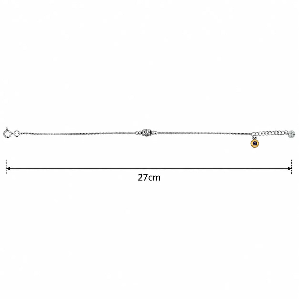 Marvel Silver adjustable silver anklet for women with textured barrel center bead and polished round bead accents
