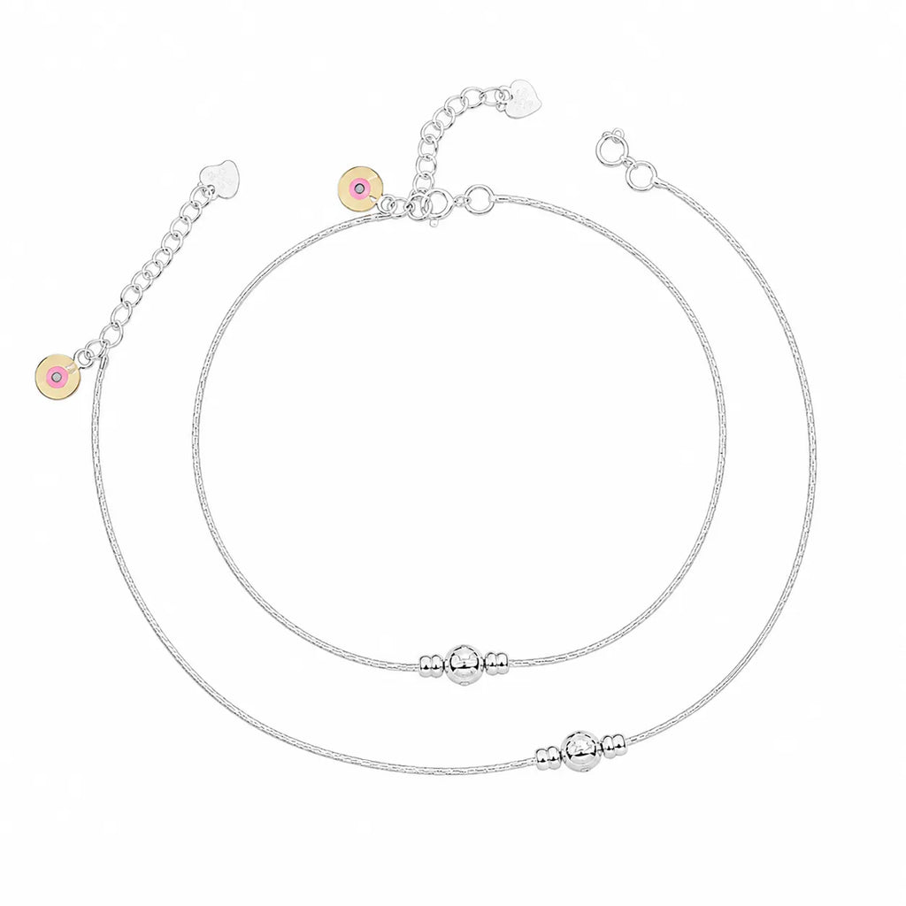 Marvel Silver adjustable silver anklet for women with polished round center bead and extension chain