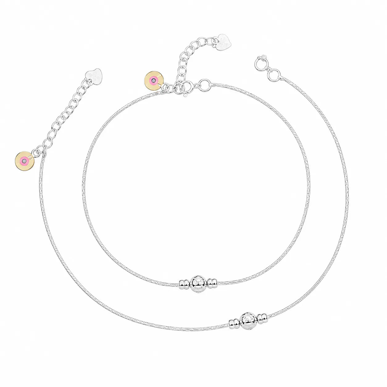 Marvel Silver adjustable silver anklet for women with polished round center bead and extension chain