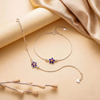 Marvel Silver adjustable silver anklet for women with blue pink and yellow floral centerpiece