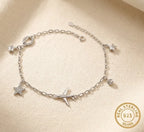 Marvel Silver Airplane Charm Anklet featuring silver chain with airplane, star charms, and adjustable clasp for women and girls.