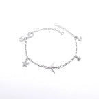 Marvel Silver Airplane Charm Anklet featuring silver chain with airplane, star charms, and adjustable clasp for women and girls.