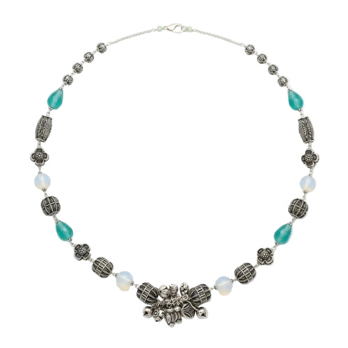 Marvel Silver Aqua Oxidized Necklace