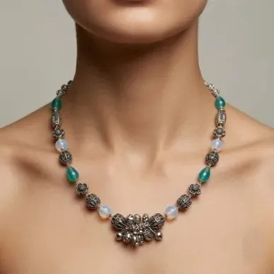 Marvel Silver Aqua Oxidized Necklace