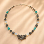Marvel Silver Aqua Oxidized Necklace