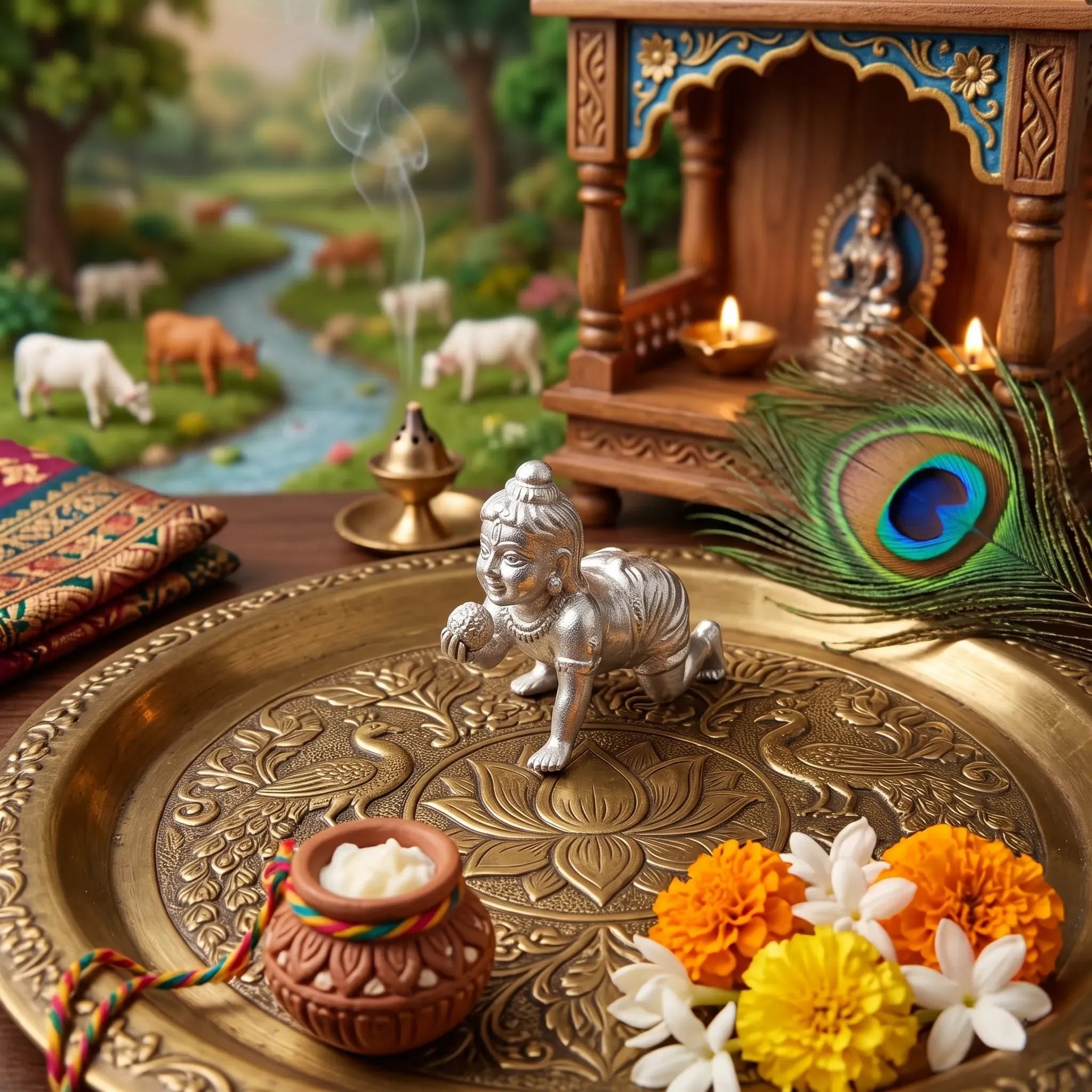 Silver Bal Kanha Murti Crawling Laddu Gopal Krishna Idol Holding Makhan – Marvel Silver