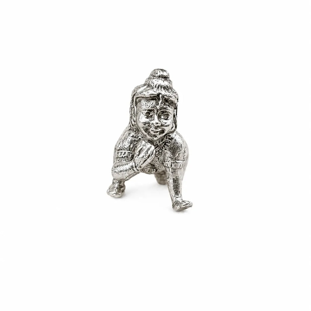 Silver Bal Kanha Murti Crawling Laddu Gopal Krishna Idol Holding Makhan – Marvel Silver