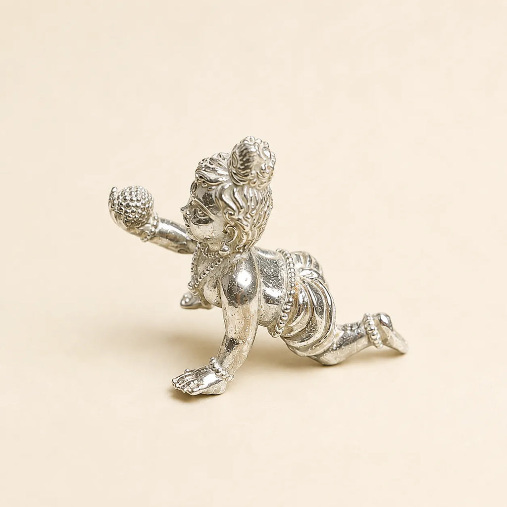 Silver Bal Krishna Murti Laddu Gopal Crawling Idol for Home Mandir and Pooja – Marvel Silver