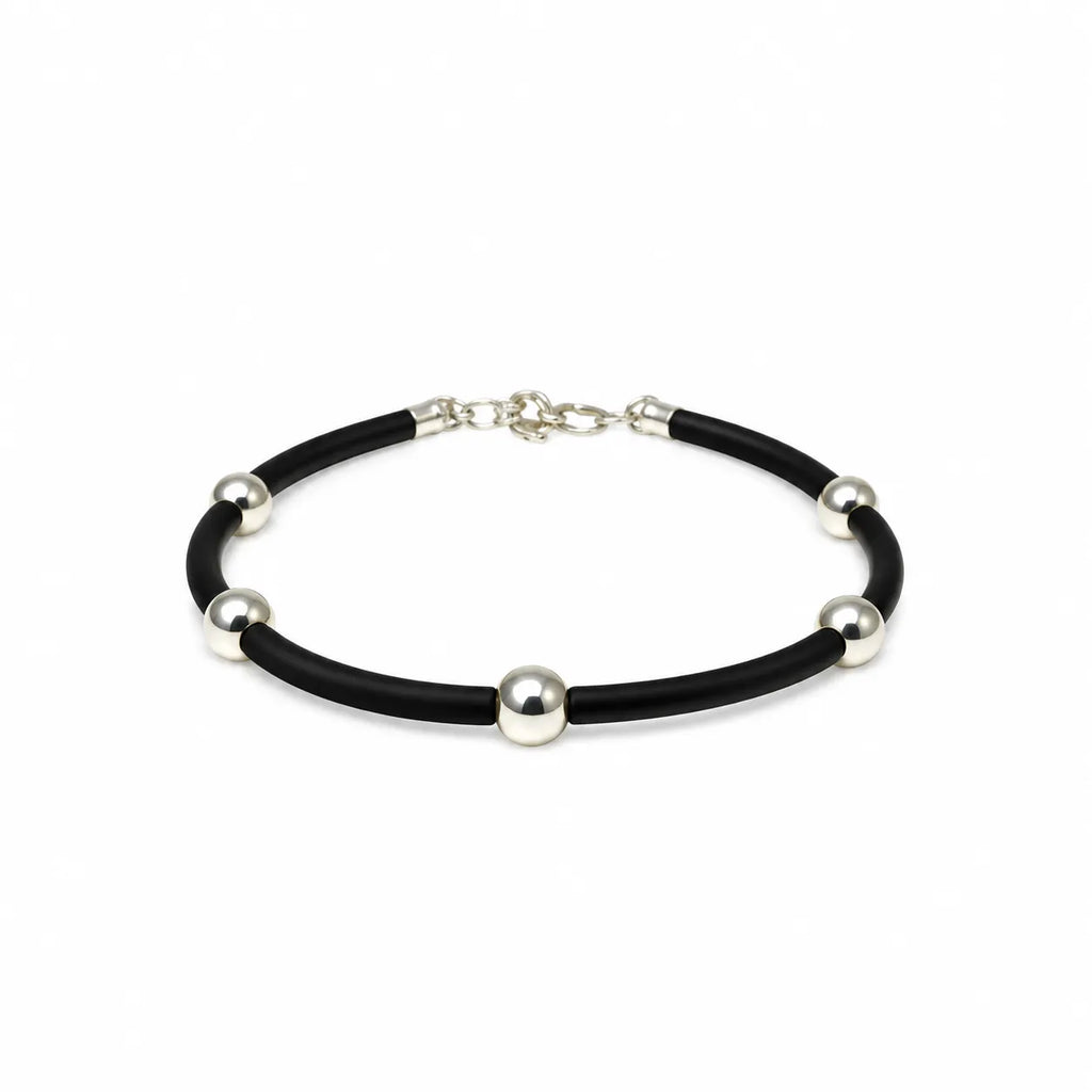 Marvel Silver silver bead bracelet with polished round beads and black band