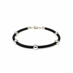 Marvel Silver silver bead bracelet with polished round beads and black band