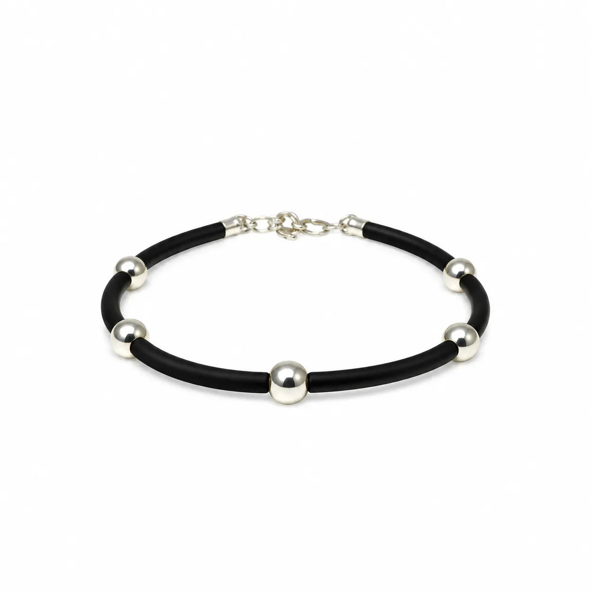 Marvel Silver silver bead bracelet with polished round beads and black band