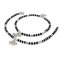 Marvel Silver black bead girls payal with blue beads silver tubes and ghungroo charms