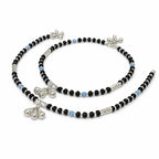 Marvel Silver black bead girls payal with blue beads silver tubes and ghungroo charms