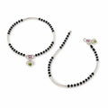 Marvel Silver black bead girls payal with pink butterfly charm green bead and ghungroo