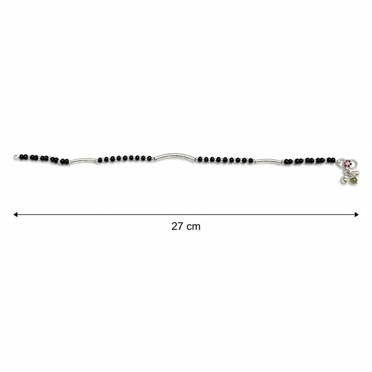 Marvel Silver black bead girls payal with pink butterfly charm green bead and ghungroo