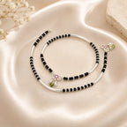 Marvel Silver black bead girls payal with pink butterfly charm green bead and ghungroo