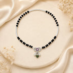 Marvel Silver black bead girls payal with pink butterfly charm green bead and ghungroo
