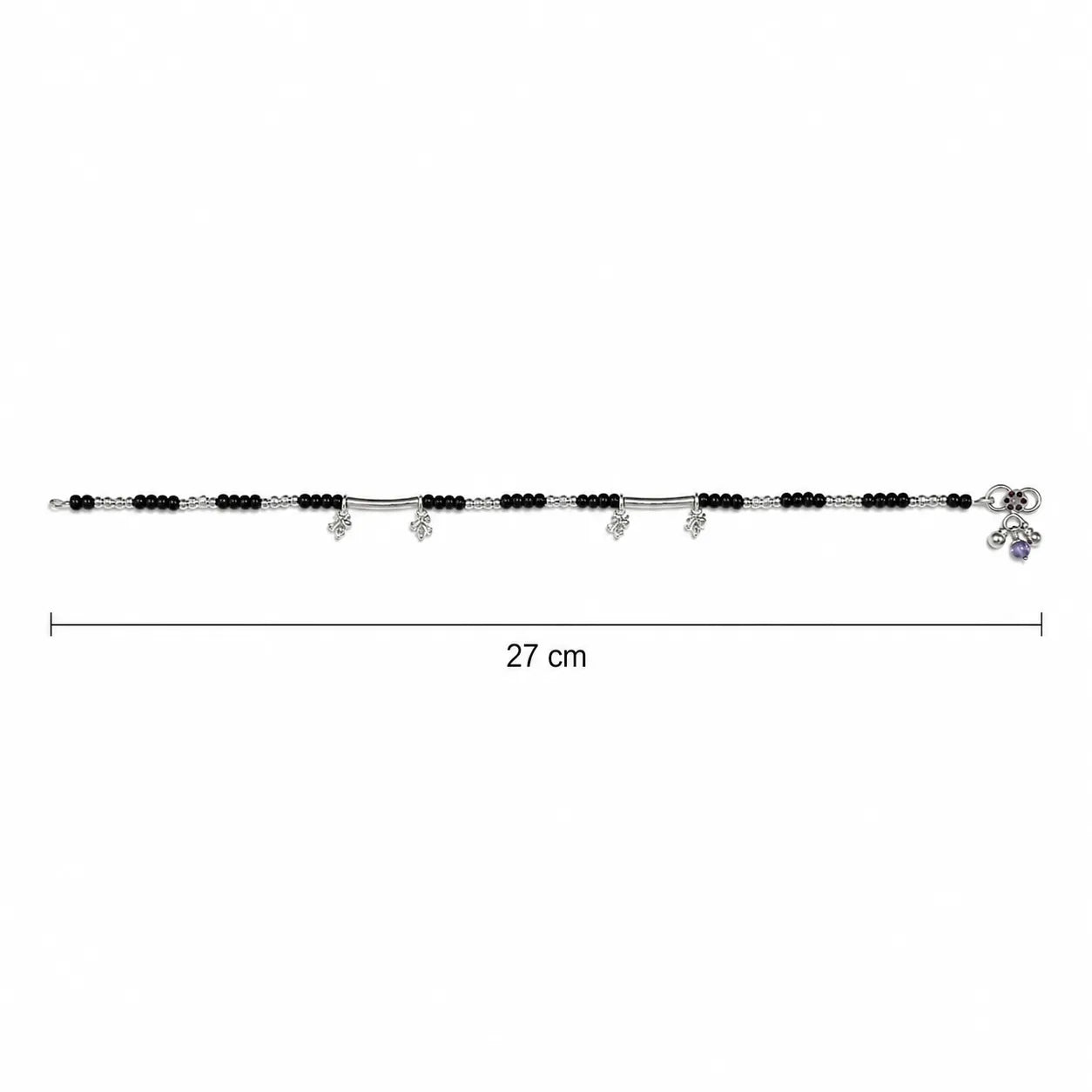 Marvel Silver black bead girls payal with butterfly charm pink stones purple bead and leaf charms