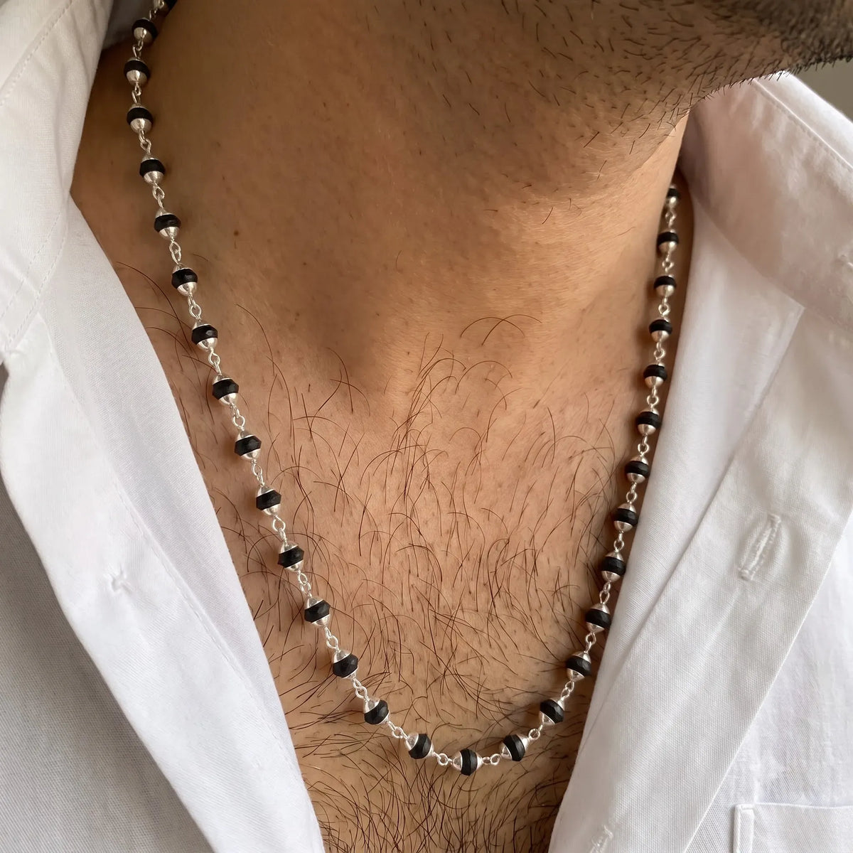 Silver Black Beaded Chai Mala with Silver Detailing – Marvel Silver