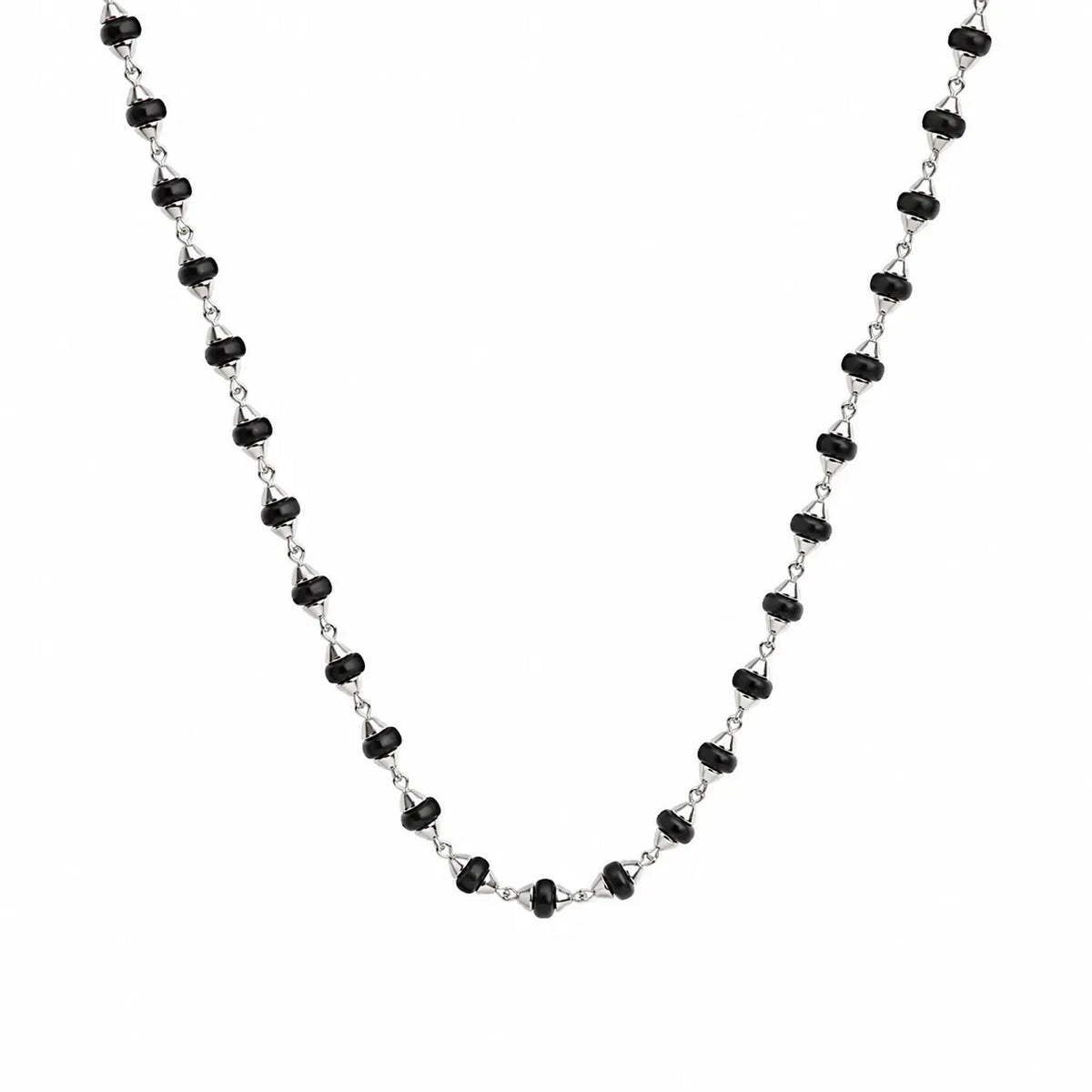 Silver Black Beaded Chai Mala with Silver Detailing – Marvel Silver