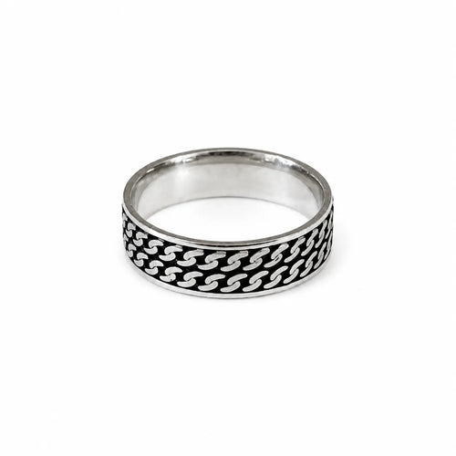 Marvel Silver black chain pattern silver band ring for men with 2.5 cm size