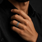 Marvel Silver black chain pattern silver band ring for men with 2.5 cm size