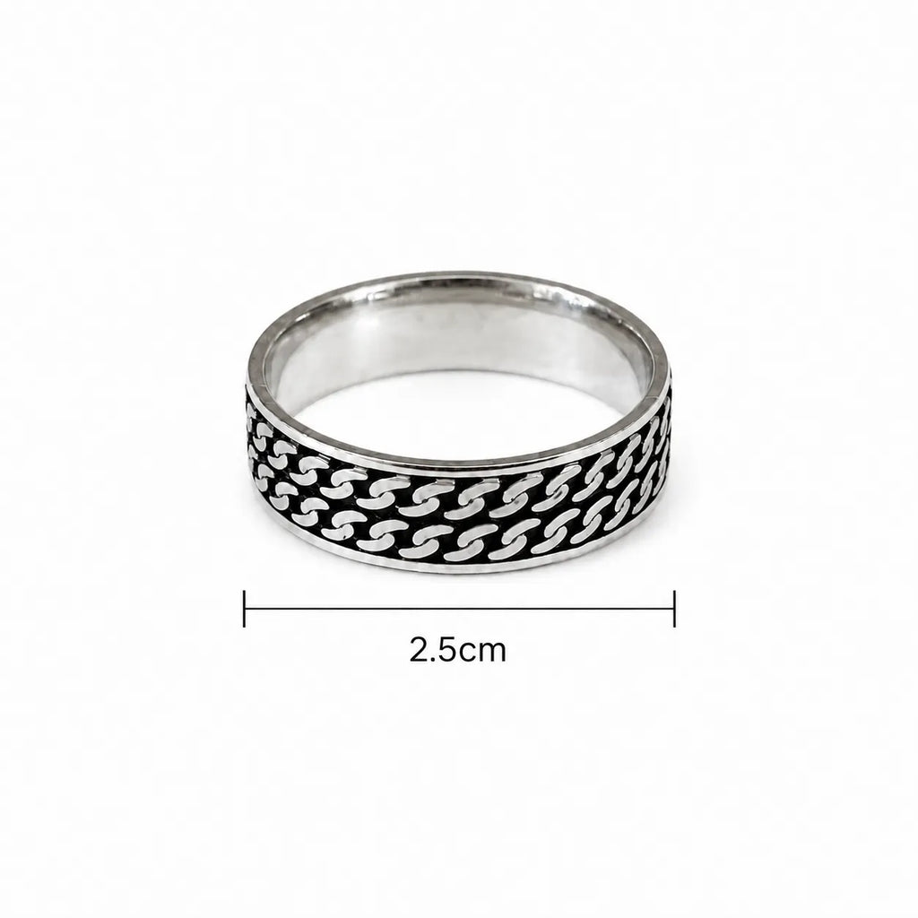Marvel Silver black chain pattern silver band ring for men with 2.5 cm size