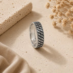 Marvel Silver black chain pattern silver band ring for men with 2.5 cm size