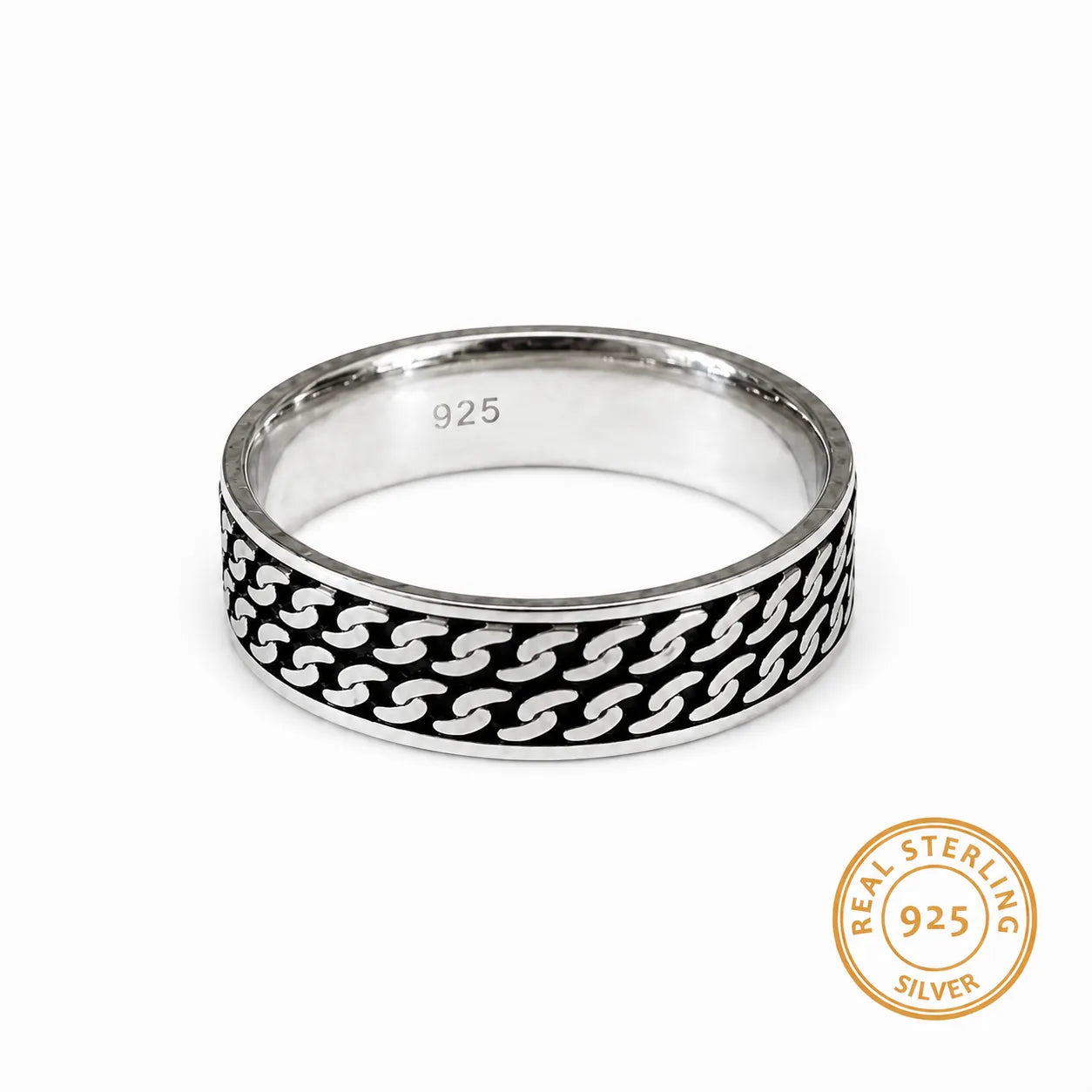 Marvel Silver black chain pattern silver band ring for men with 2.5 cm size