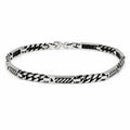 Marvel Silver black curb link bracelet for men with engraved panels and 19 cm length