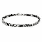 Marvel Silver black curb link bracelet for men with engraved panels and 19 cm length