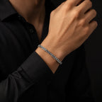 Marvel Silver black curb link bracelet for men with engraved panels and 19 cm length