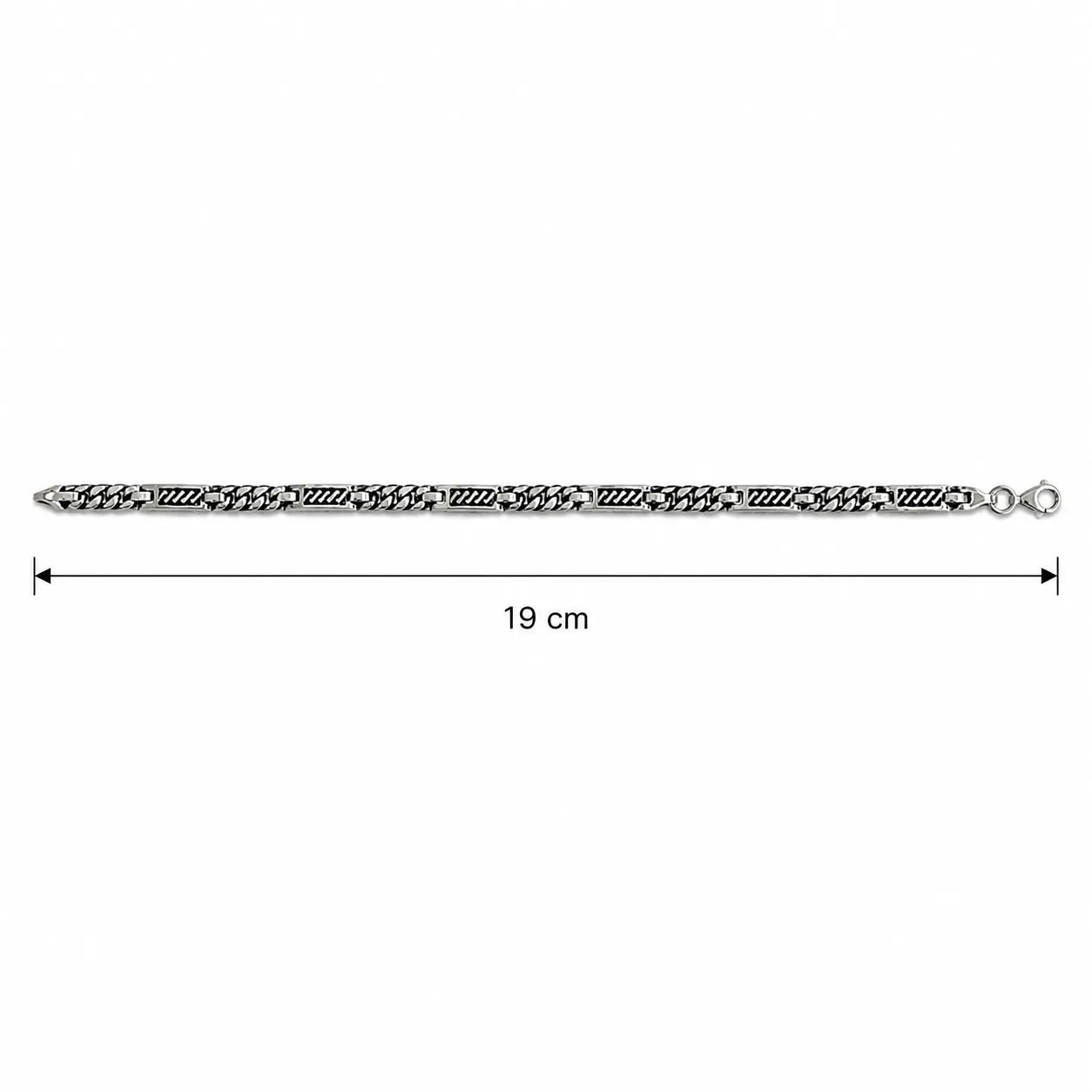 Marvel Silver black curb link bracelet for men with engraved panels and 19 cm length