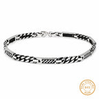 Marvel Silver black curb link bracelet for men with engraved panels and 19 cm length