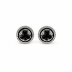 Marvel Silver black enamel round stud earrings for girls with 1.1 cm size