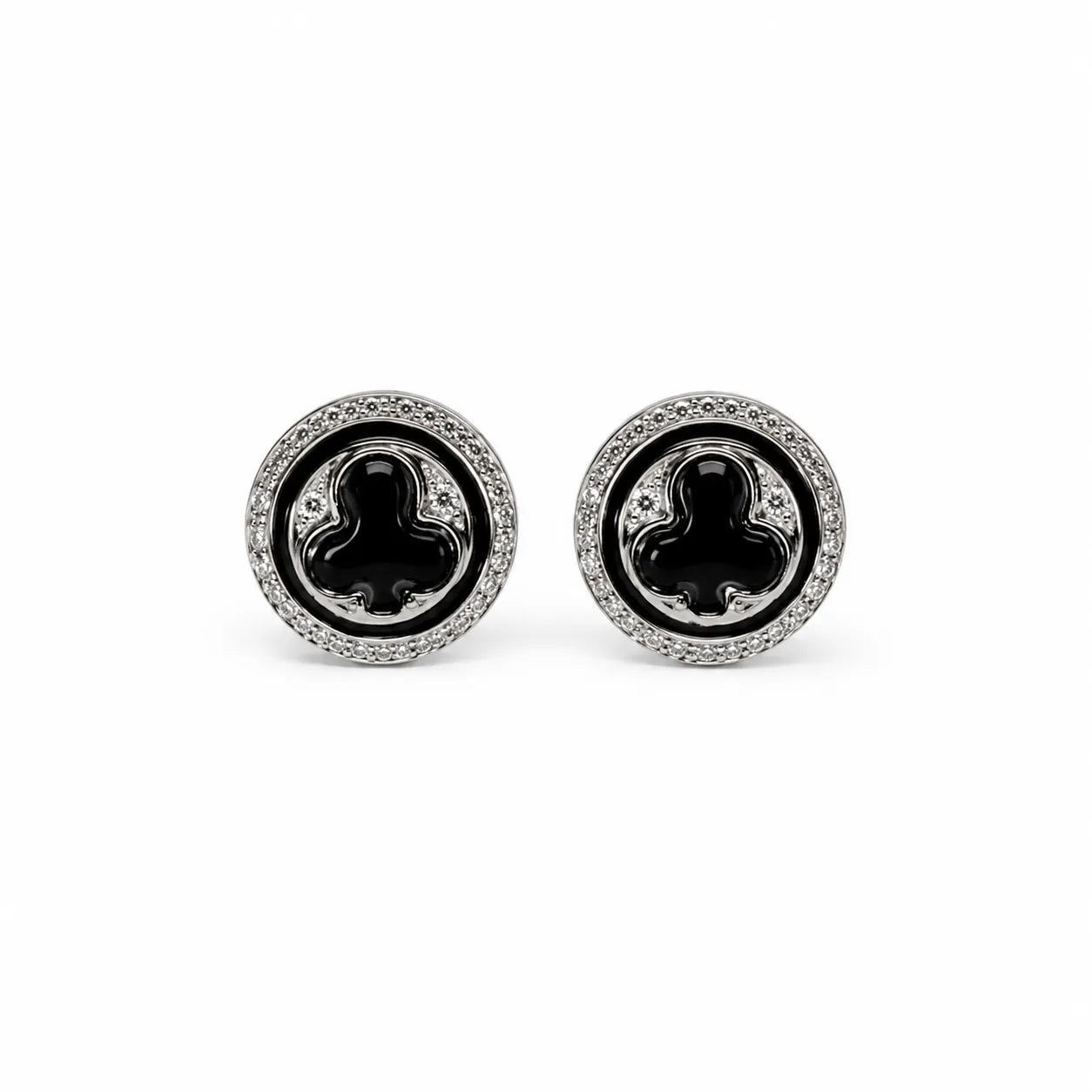Marvel Silver black enamel round stud earrings for girls with 1.1 cm size