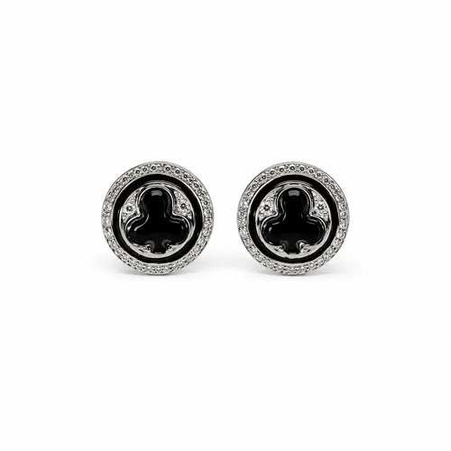 Marvel Silver black enamel round stud earrings for girls with 1.1 cm size