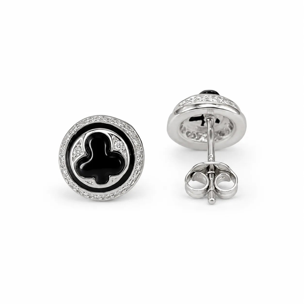 Marvel Silver black enamel round stud earrings for girls with 1.1 cm size