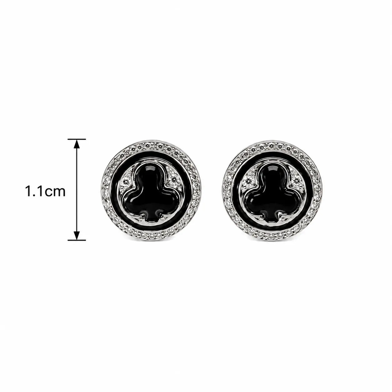 Marvel Silver black enamel round stud earrings for girls with 1.1 cm size