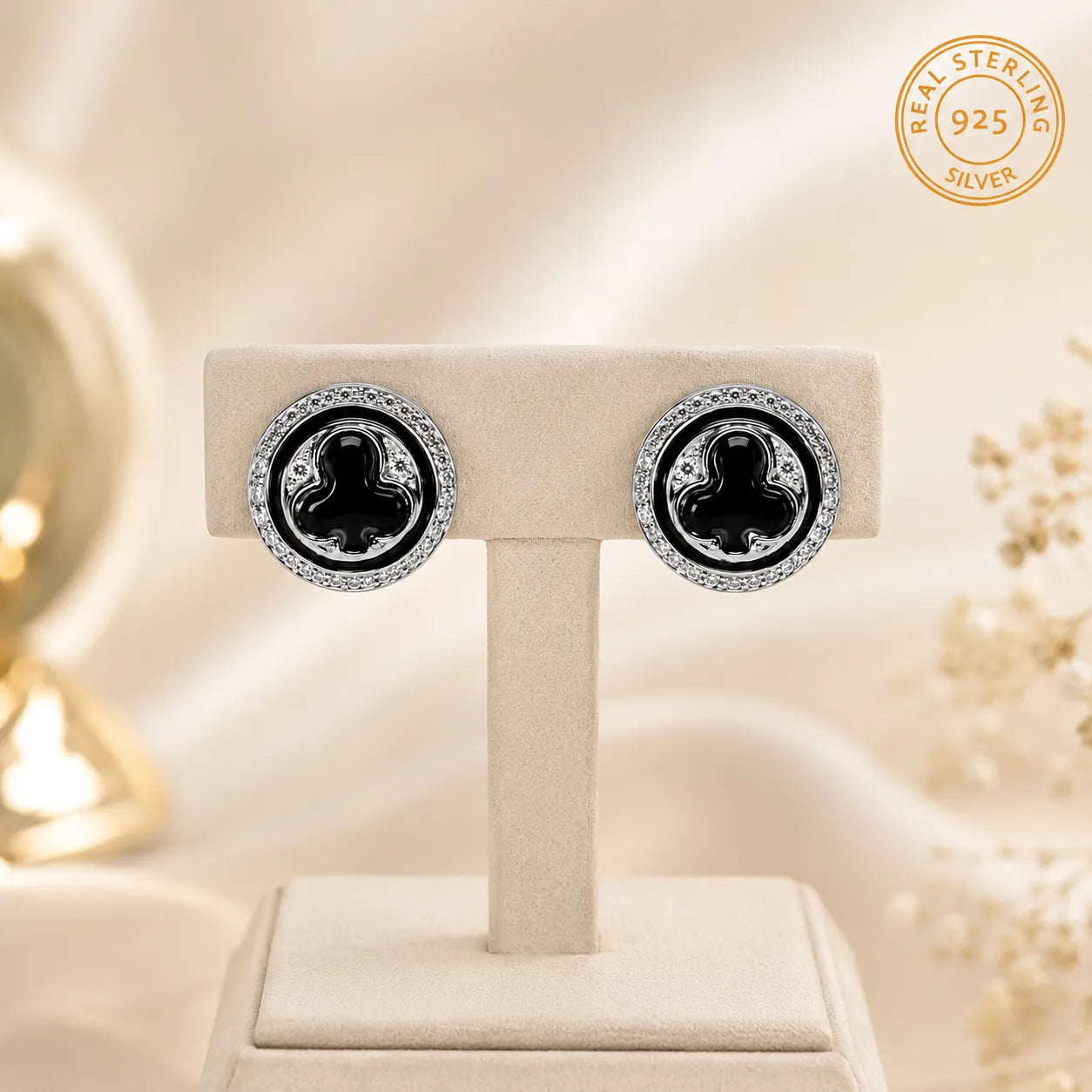 Marvel Silver black enamel round stud earrings for girls with 1.1 cm size
