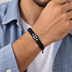 Marvel Silver black evil eye macrame adjustable bracelet with blue evil eye centerpiece and silver-tone beads