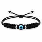 Marvel Silver black evil eye macrame adjustable bracelet with blue evil eye centerpiece and silver-tone beads