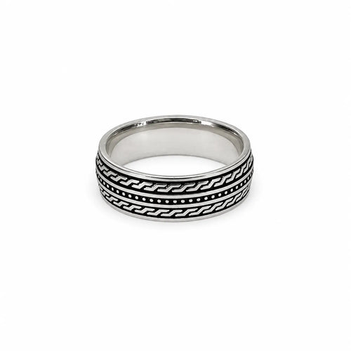 Marvel Silver black geometric pattern band ring for men with 2.2 cm size